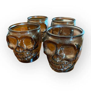 Skull Drinking Glasses Set of 4 - Brown Amber